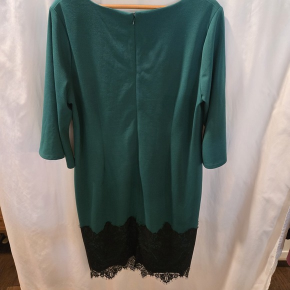 Est 1946 18W Modest Career Wear Green w/ Black Lace Dress Church Feminine - Picture 6 of 8